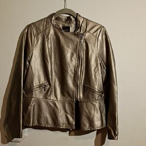 Chico's Gold Leather Moto Jacket with Asymmetrical Zipper